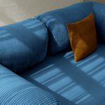 Primyhome navy blue corduroy convertible sofa bed fabric close-up with soft natural light shadows
