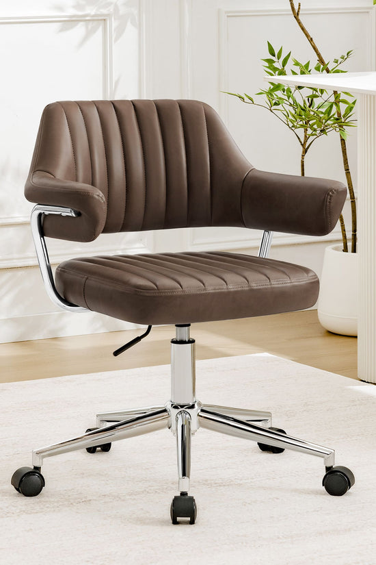 Adjustable PU Leather Swivel Vanity Chair with Arms