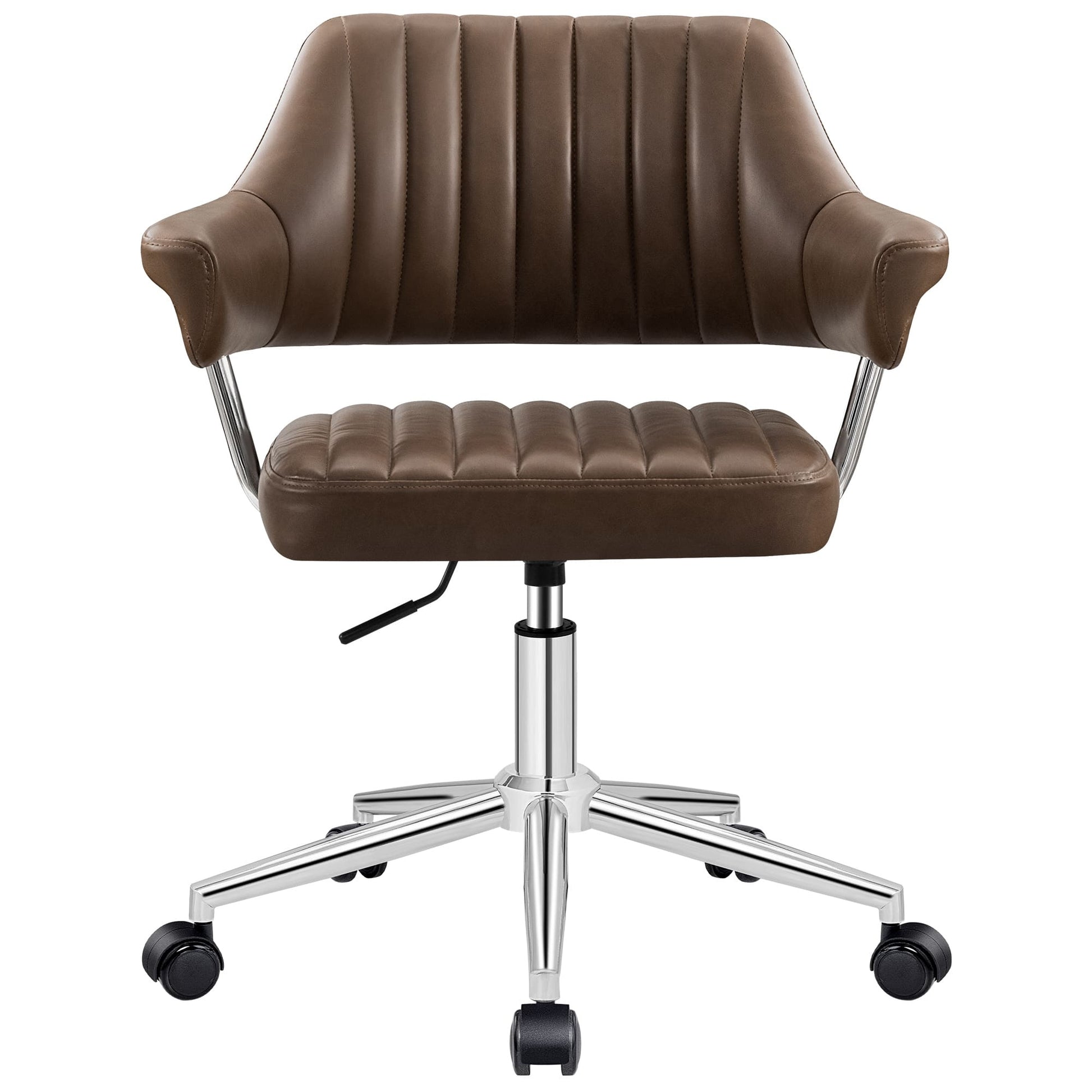 Adjustable PU Leather Swivel Vanity Chair with Arms