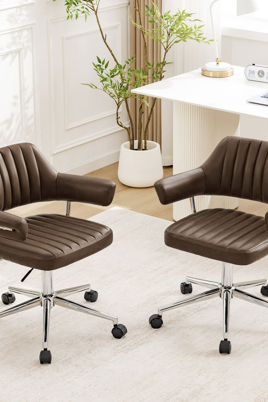 Adjustable PU Leather Swivel Vanity Chair with Arms