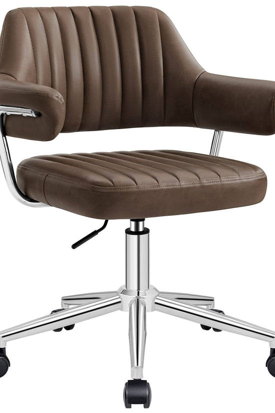 Adjustable PU Leather Swivel Vanity Chair with Arms