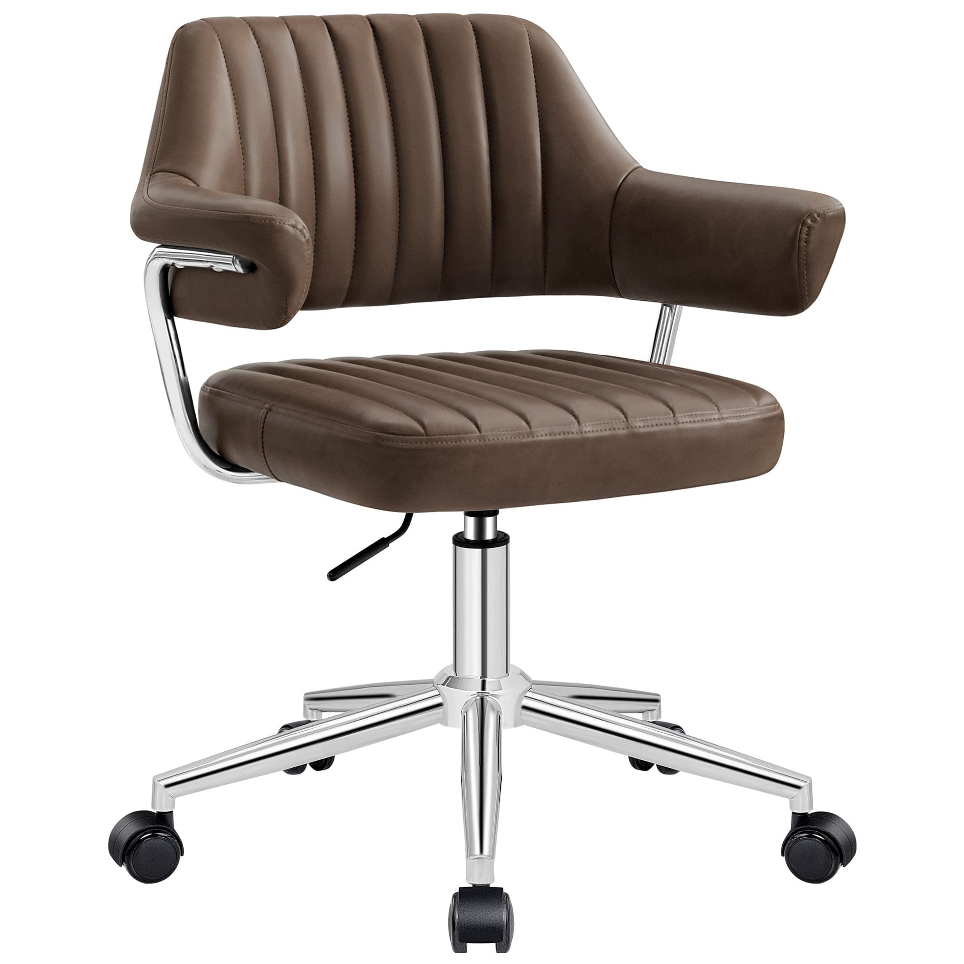Adjustable PU Leather Swivel Vanity Chair with Arms