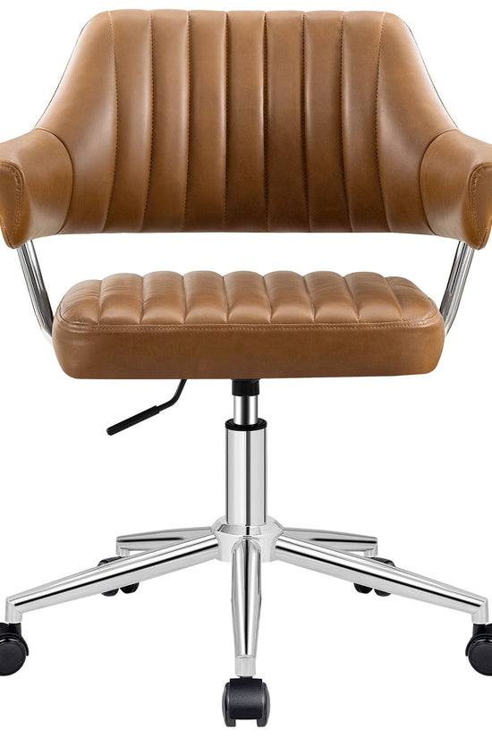 Adjustable PU Leather Swivel Vanity Chair with Arms