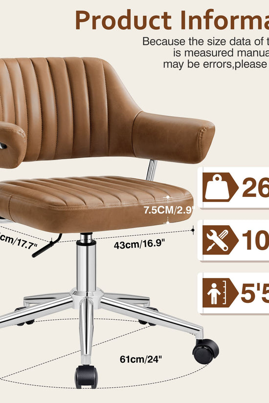 Adjustable PU Leather Swivel Vanity Chair with Arms