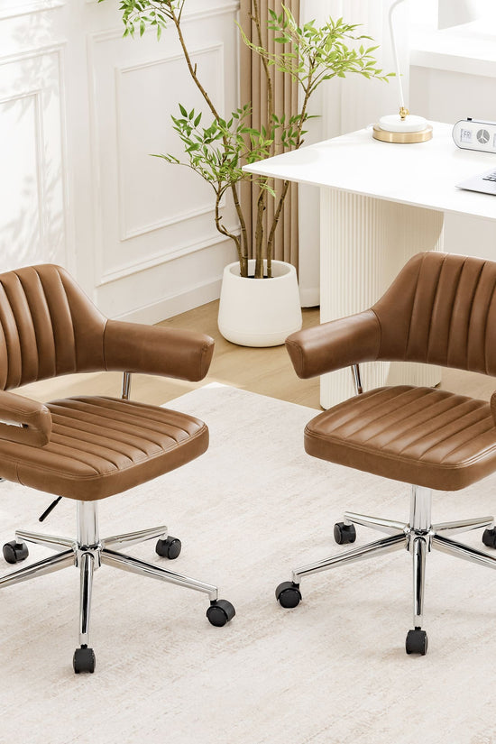 Adjustable PU Leather Swivel Vanity Chair with Arms