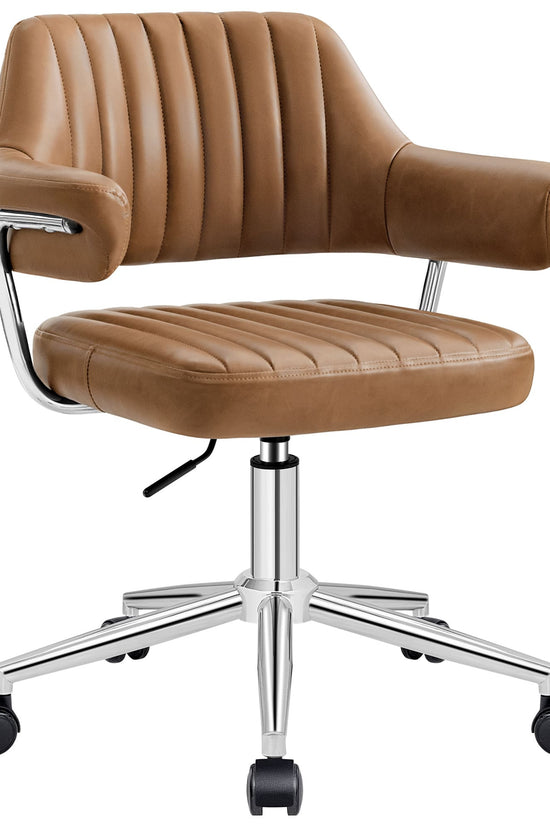 Adjustable PU Leather Swivel Vanity Chair with Arms