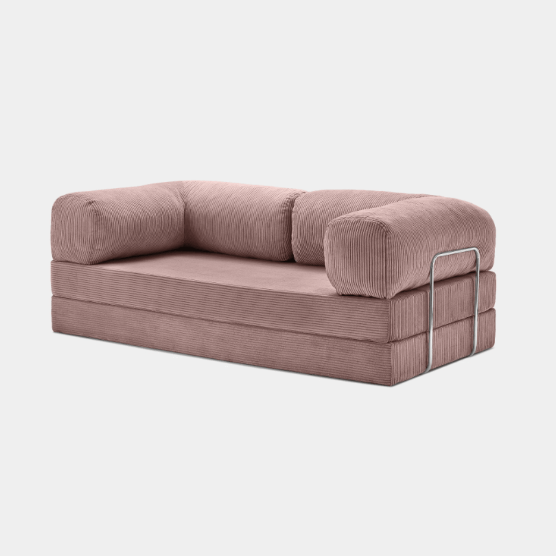 Primyhome pink corduroy convertible sofa bed with metal side frame, modern floor lounge seating for small spaces