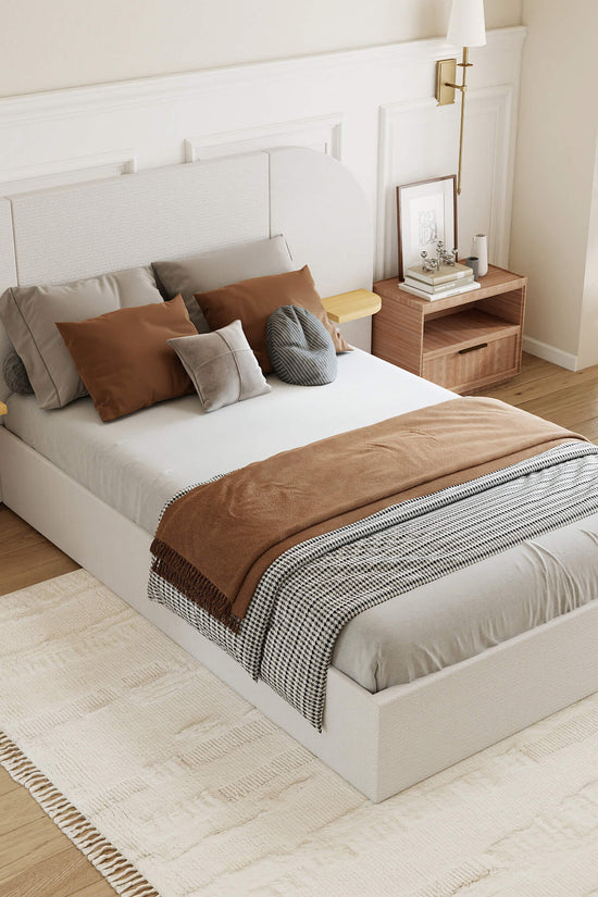 ModuNest Rounded Solid Wood Bed with Built-in Side Tables