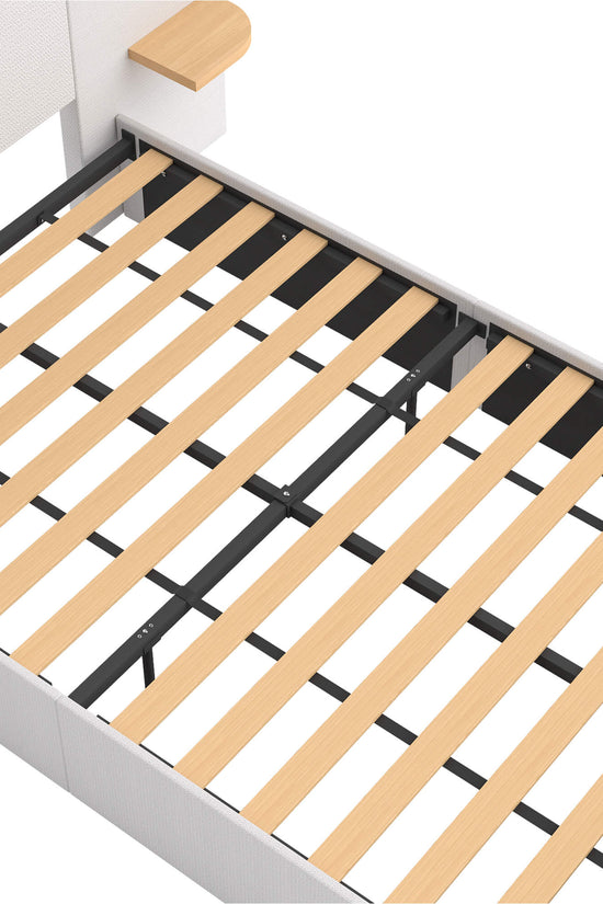 ModuNest Rounded Solid Wood Bed with Built-in Side Tables