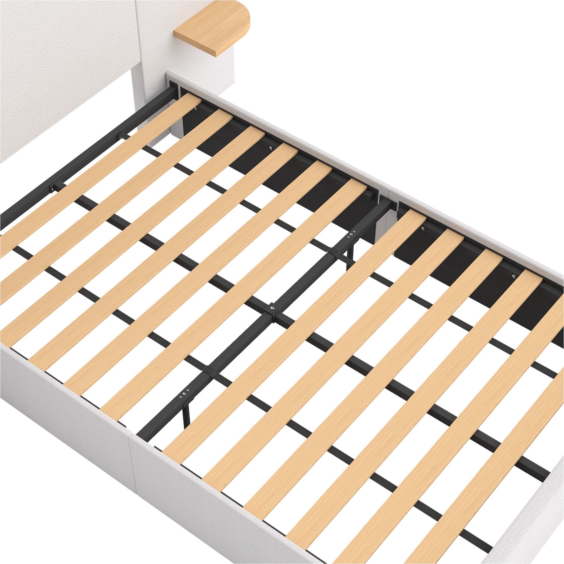 ModuNest Rounded Solid Wood Bed with Built-in Side Tables