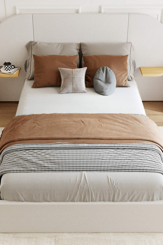 ModuNest Rounded Solid Wood Bed with Built-in Side Tables