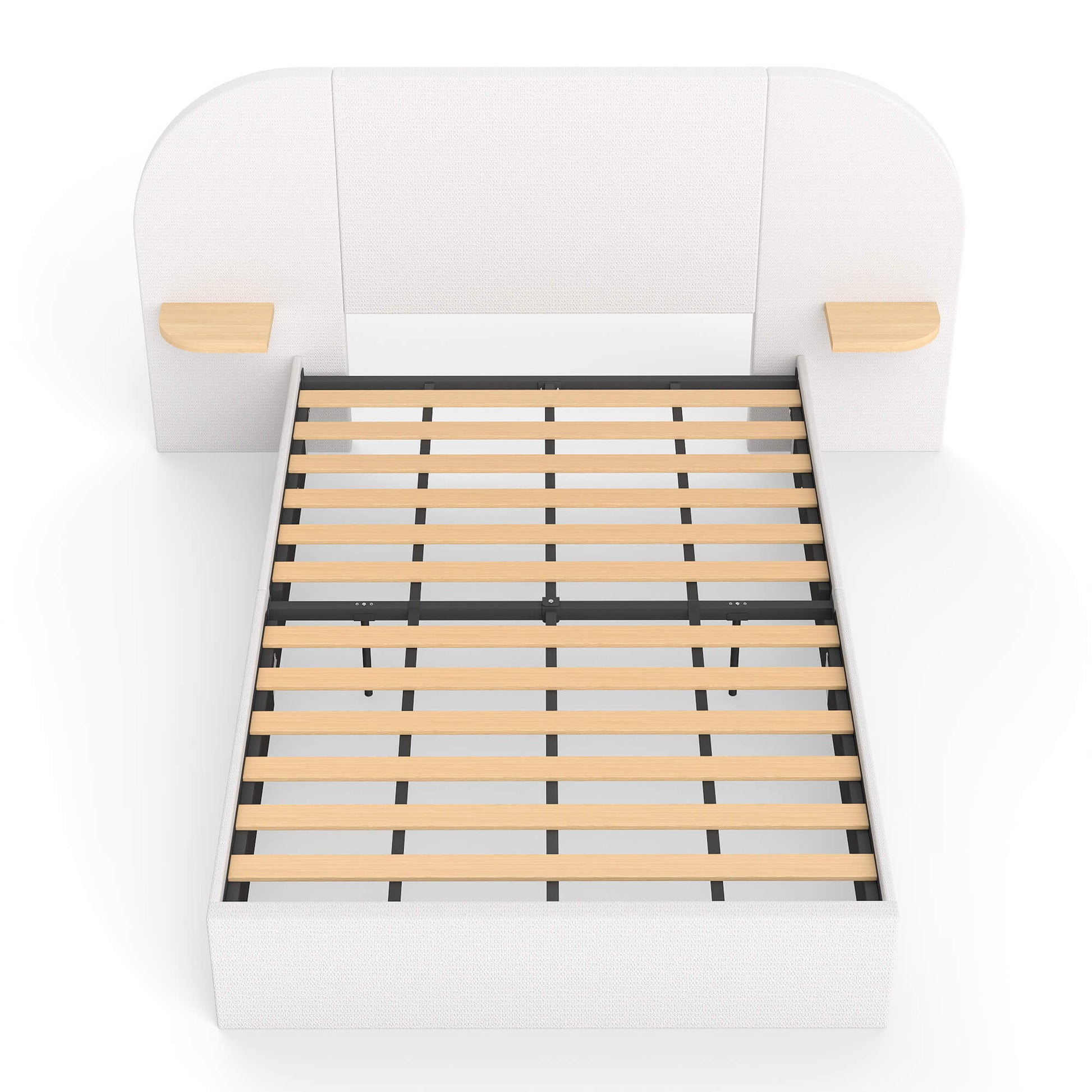 ModuNest Rounded Solid Wood Bed with Built-in Side Tables