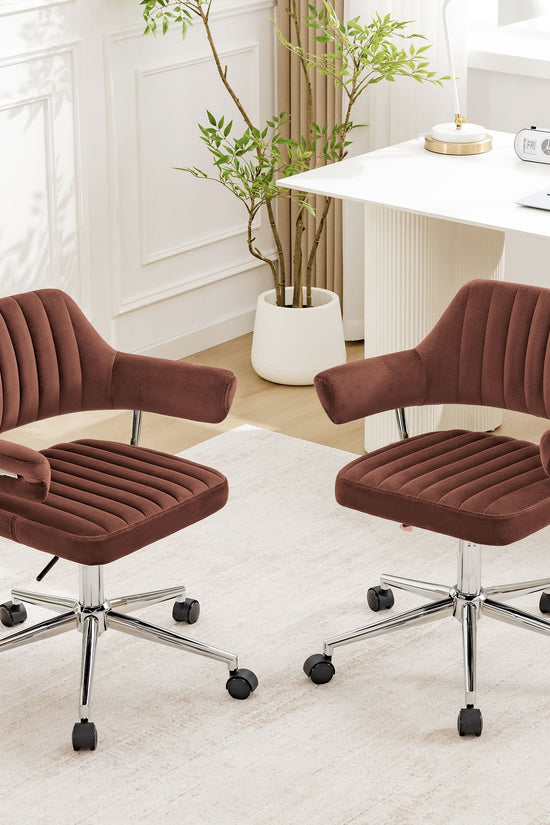 Adjustable PU Leather Swivel Vanity Chair with Arms