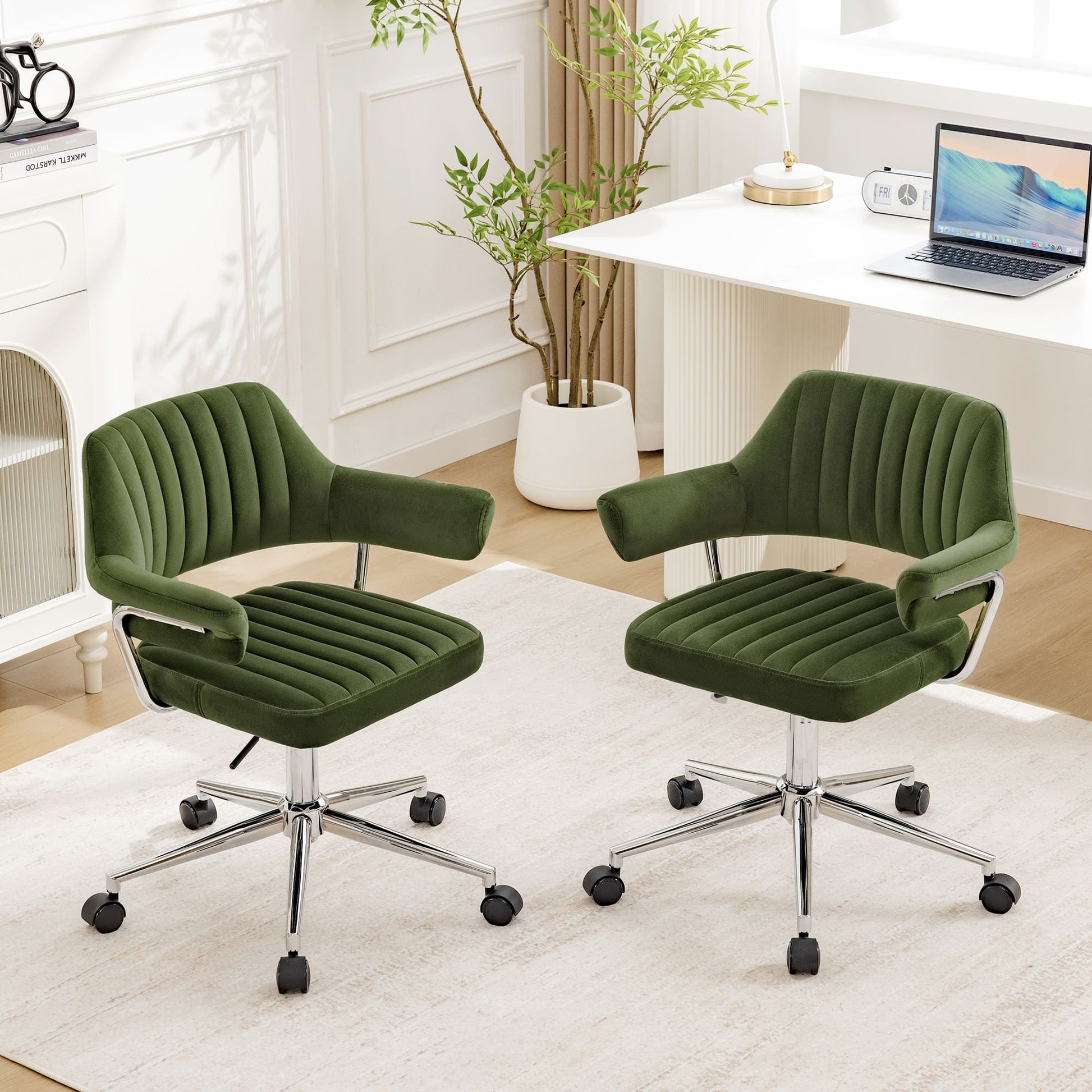 Adjustable PU Leather Swivel Vanity Chair with Arms