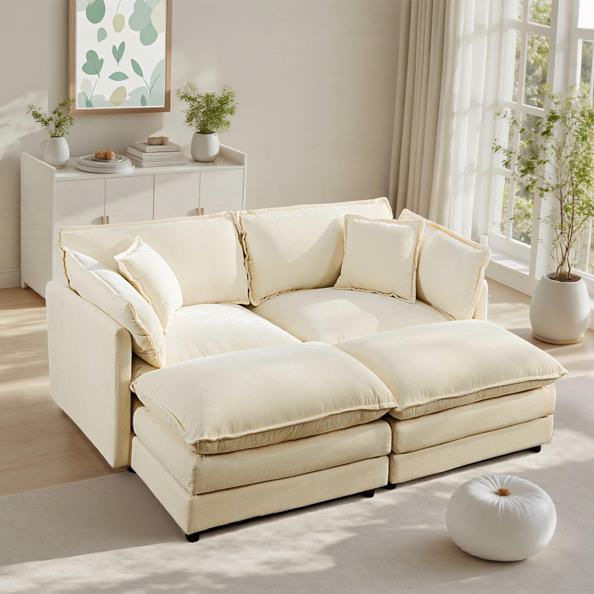 Modular 3-Seat Deep Seat Sectional Sofa with Ottoman