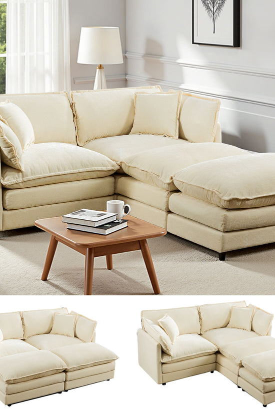 Modular 3-Seat Deep Seat Sectional Sofa with Ottoman