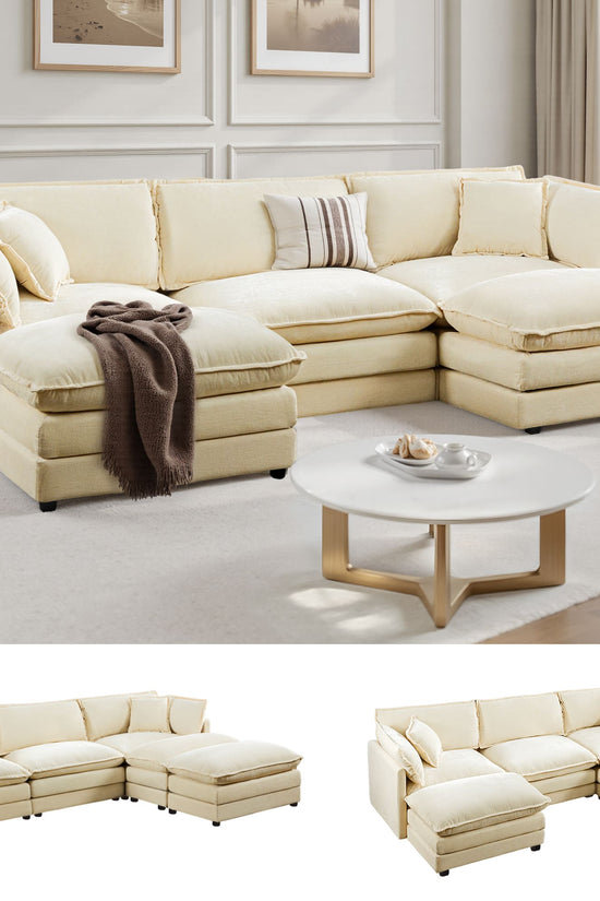 Modular 3-Seat Deep Seat Sectional Sofa with Ottoman