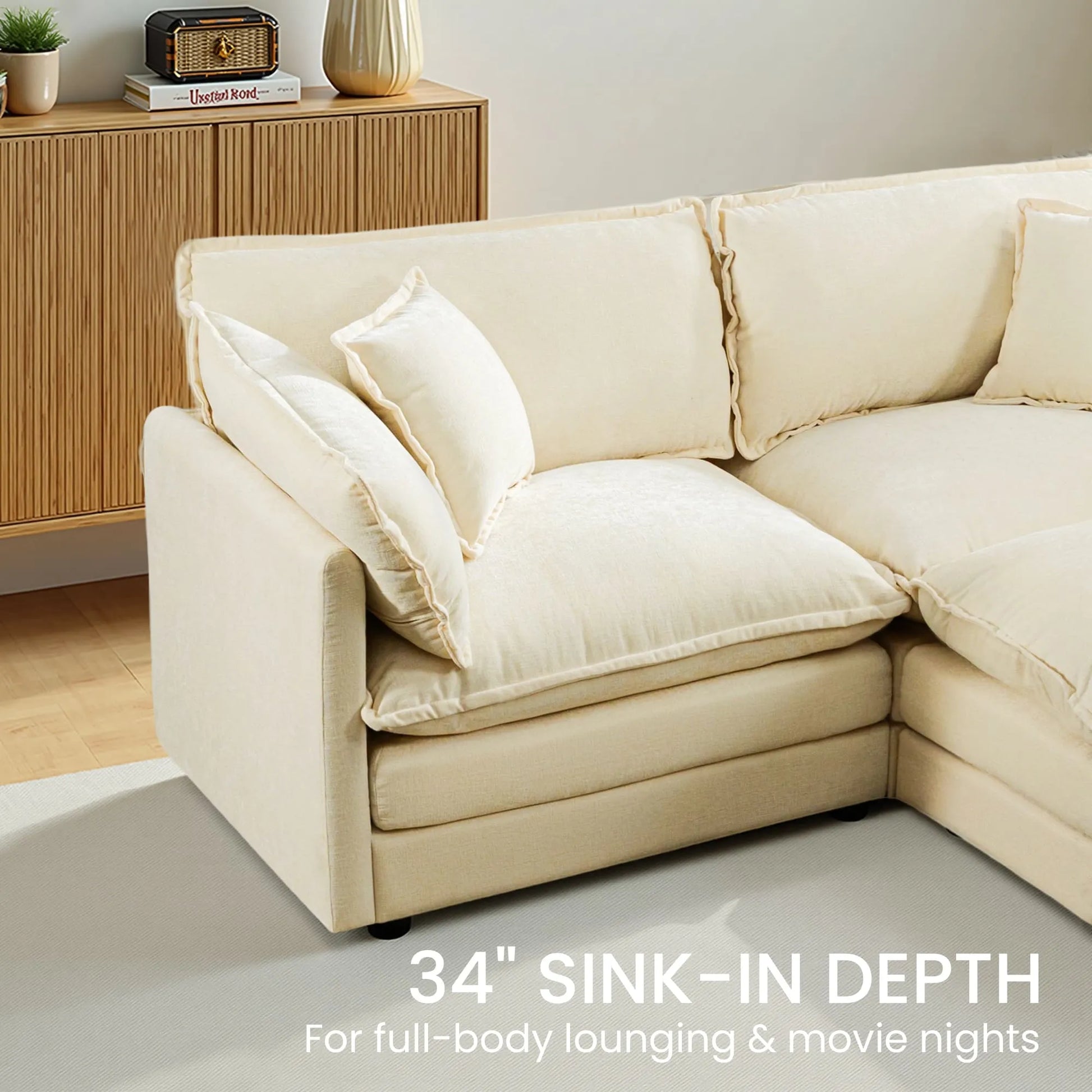 Modular 3-Seat Deep Seat Sectional Sofa with Ottoman