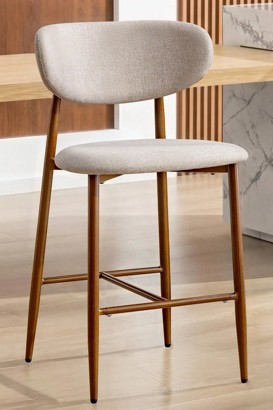 Modern Upholstered Counter Height Bar Stools Set of 2 with Solid Wood Legs