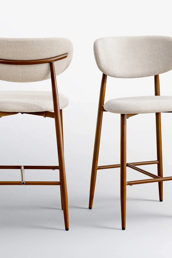Modern Upholstered Counter Height Bar Stools Set of 2 with Solid Wood Legs