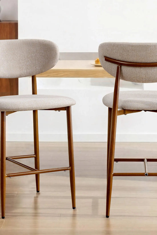 Modern Upholstered Counter Height Bar Stools Set of 2 with Solid Wood Legs