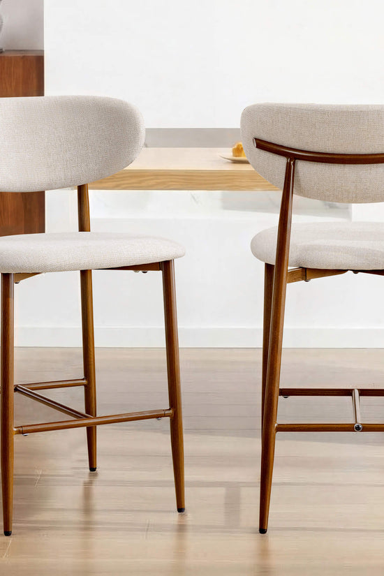 Modern Upholstered Counter Height Bar Stools Set of 2 with Solid Wood Legs