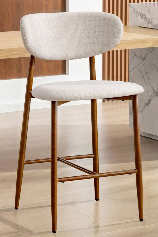 Modern Upholstered Counter Height Bar Stools Set of 2 with Solid Wood Legs
