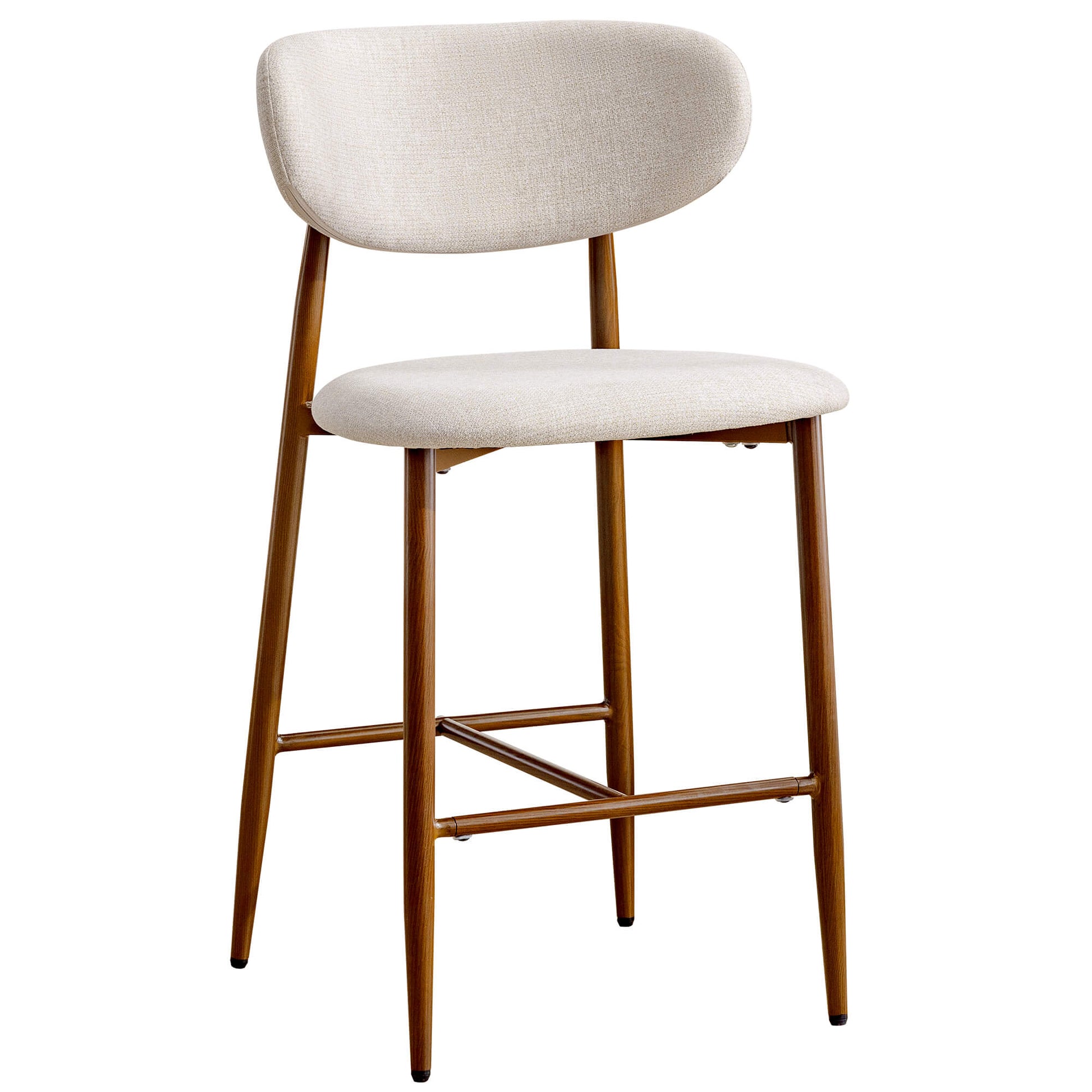 Modern Upholstered Counter Height Bar Stools Set of 2 with Solid Wood Legs