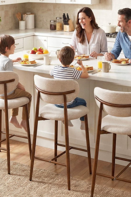 Modern Upholstered Counter Height Bar Stools Set of 2 with Solid Wood Legs