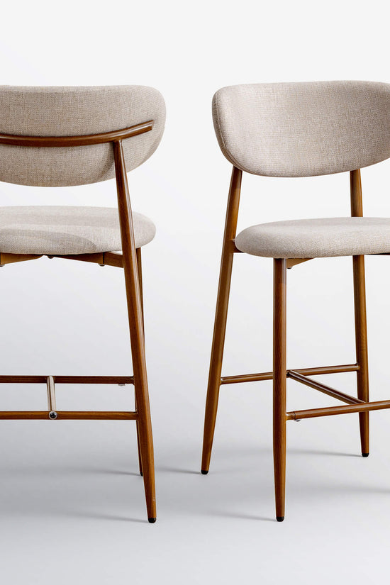 Modern Upholstered Counter Height Bar Stools Set of 2 with Solid Wood Legs